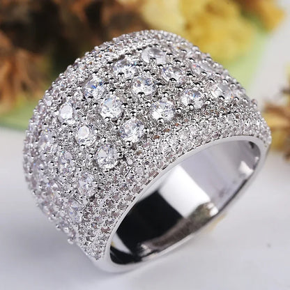 Pure 925 Sterling Silver Sparkling Wide Rings