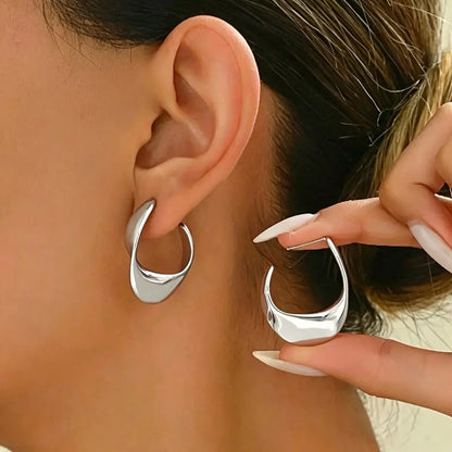 Luxury Chunky Golden Stainless Steel Hoop Earrings