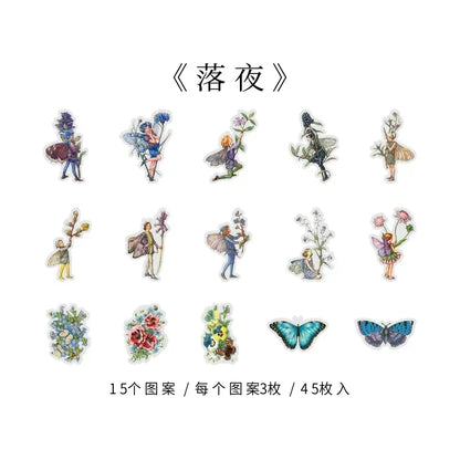 45Pcs/Box Waterproof PET Fairy Butterfly Stickers