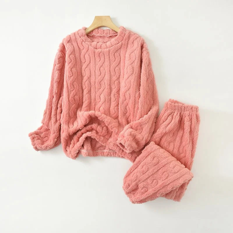Coral Velvet Jacquard Warm Loungewear Soft Comfortable Thickened Sleepwear Set