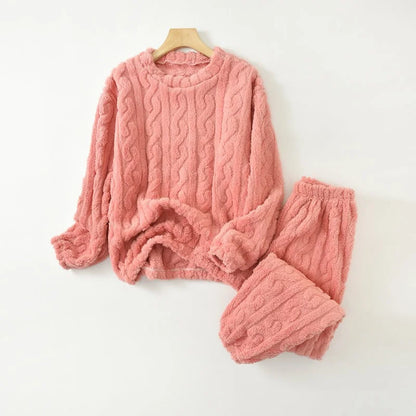 Coral Velvet Jacquard Warm Loungewear Soft Comfortable Thickened Sleepwear Set