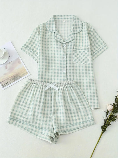 Loungewear Cardigan Lapel Short Sleeve Shorts Two Piece Set Pajamas