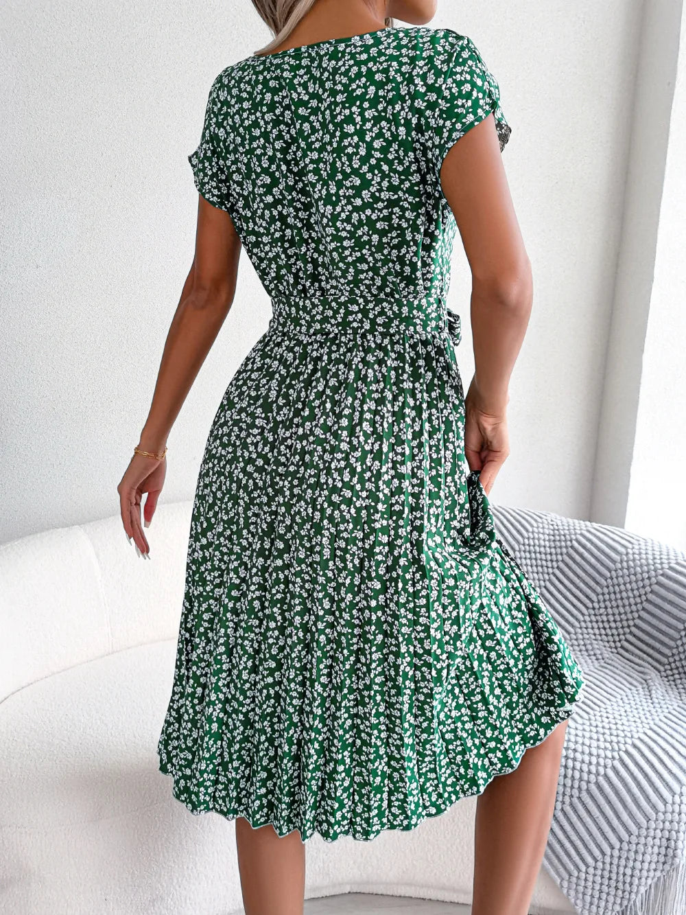 Short Sleeve High Waist Dress