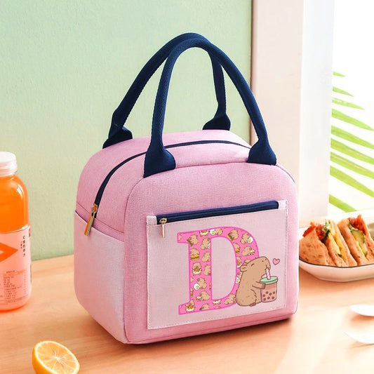 Lunch Bag Anime Capybara Letter A-Z Handbag Girls School