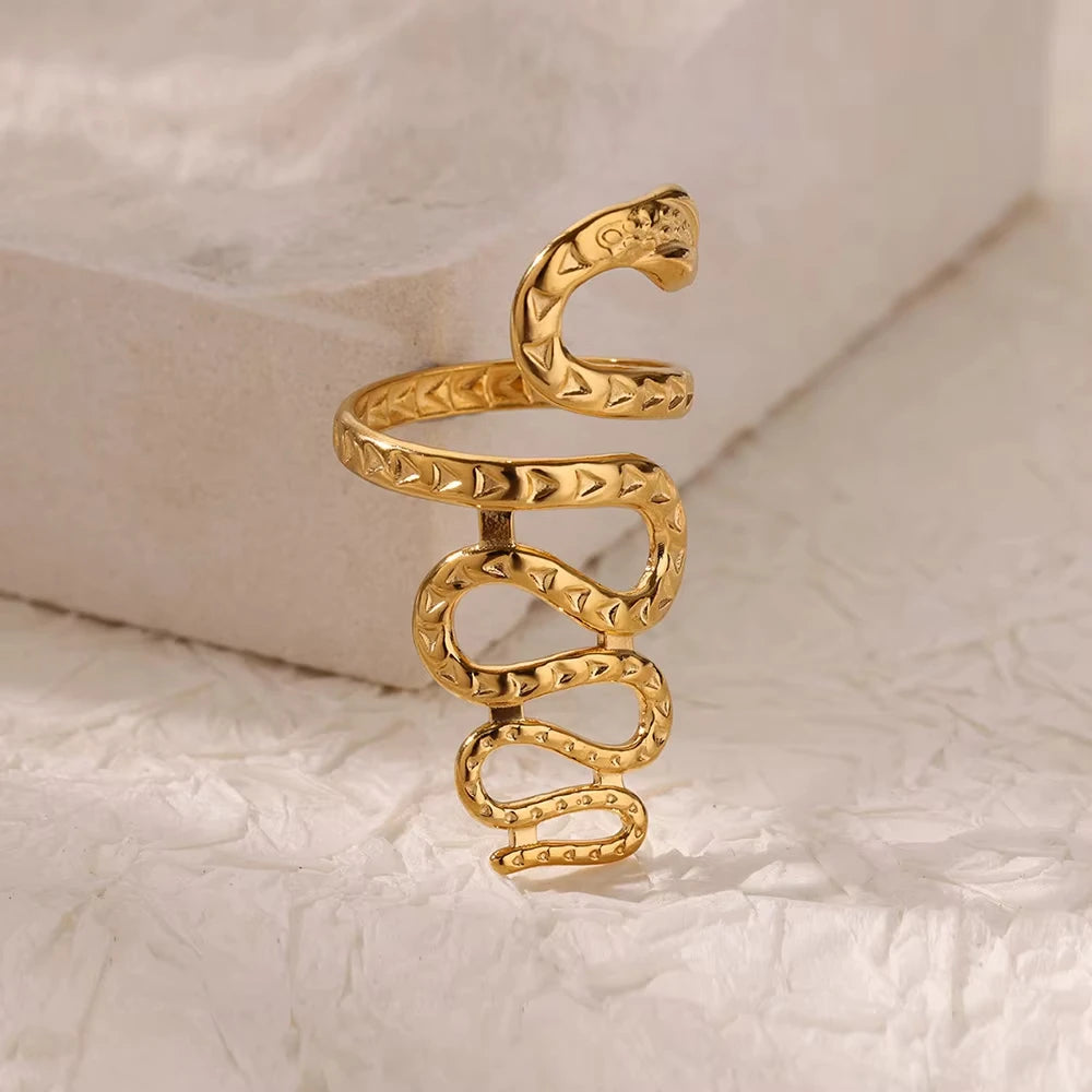خواتم ثعبان من الفولاذ المقاوم للصدأ مطلية بالذهب 316L