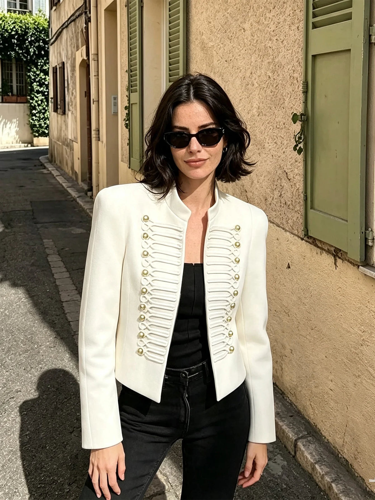 Slim Elegant Napoleon High Street Chic Shoulder Padded Jacket