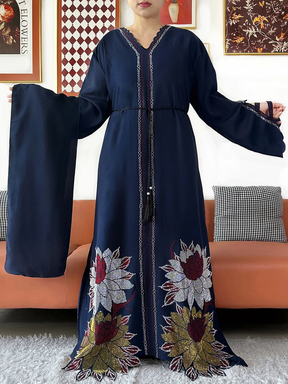 Muslim Chiffon Diamond Long Sleeve African Abaya