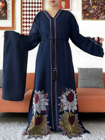 Muslim Chiffon Diamond Long Sleeve African Abaya