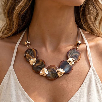 Bohemian Statement Acrylic Circular Pendants Necklace