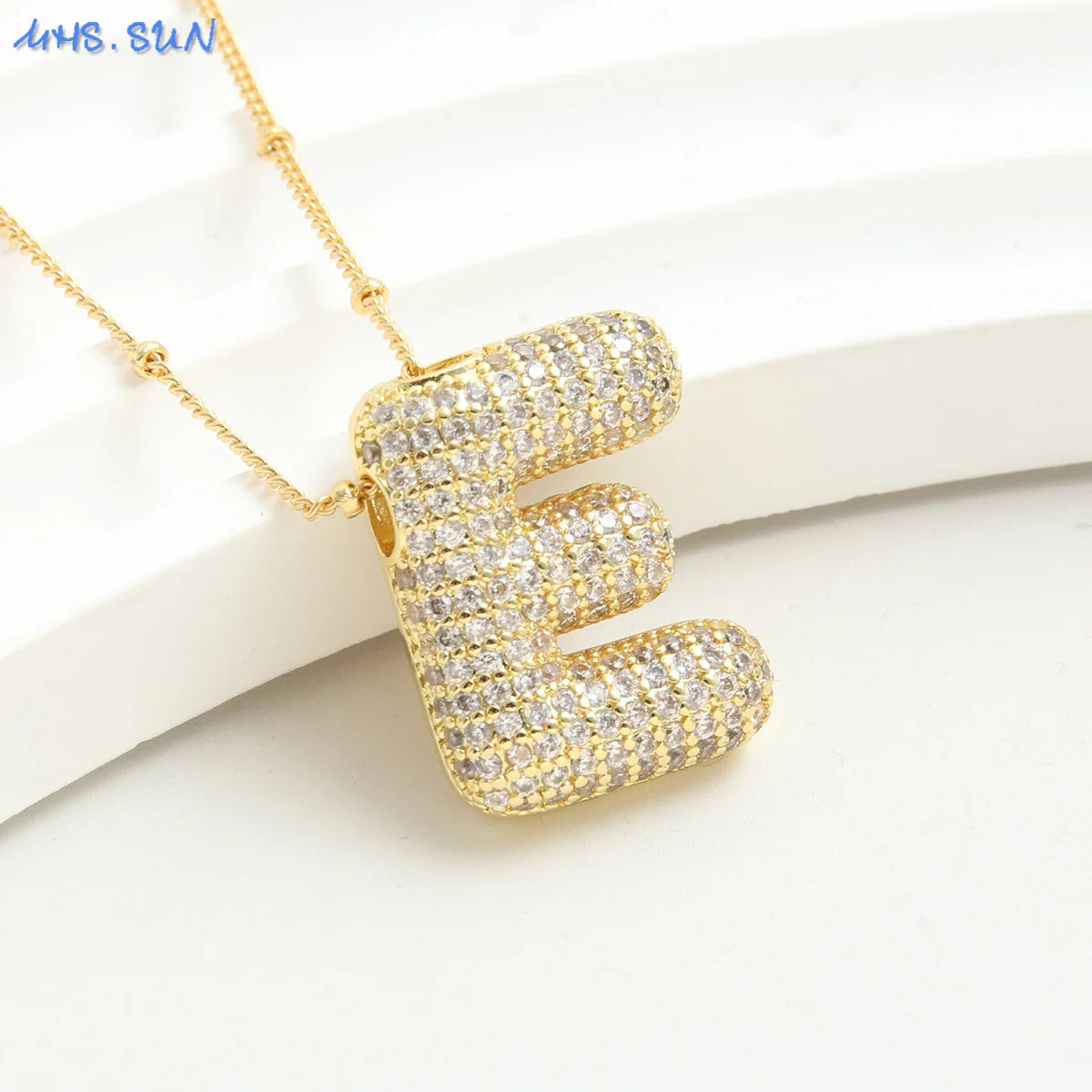 26 Letter Copper Zircon Bubble Initial Chunky Necklace