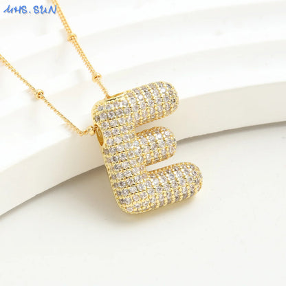 26 Letter Copper Zircon Bubble Initial Chunky Necklace