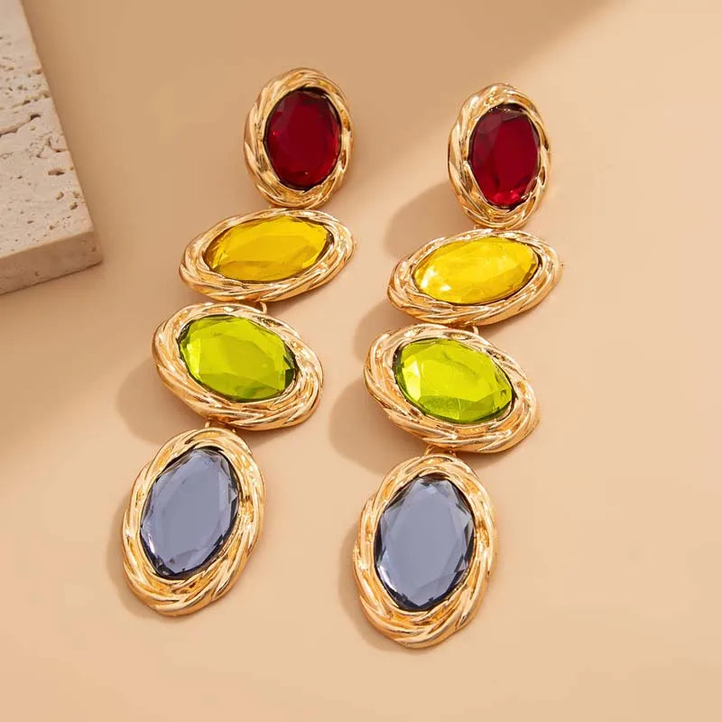 Exaggerated Colorful Crystal Long Pendant Earrings