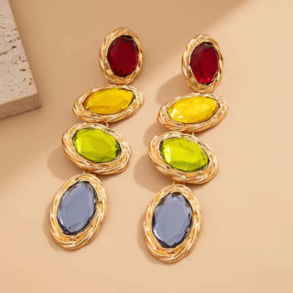 Exaggerated Colorful Crystal Long Pendant Earrings