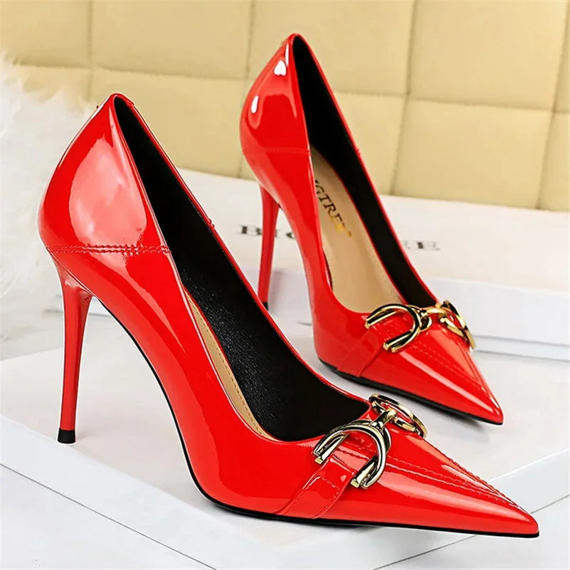 Luxury High Heels Metal Buckle Pumps Shoes