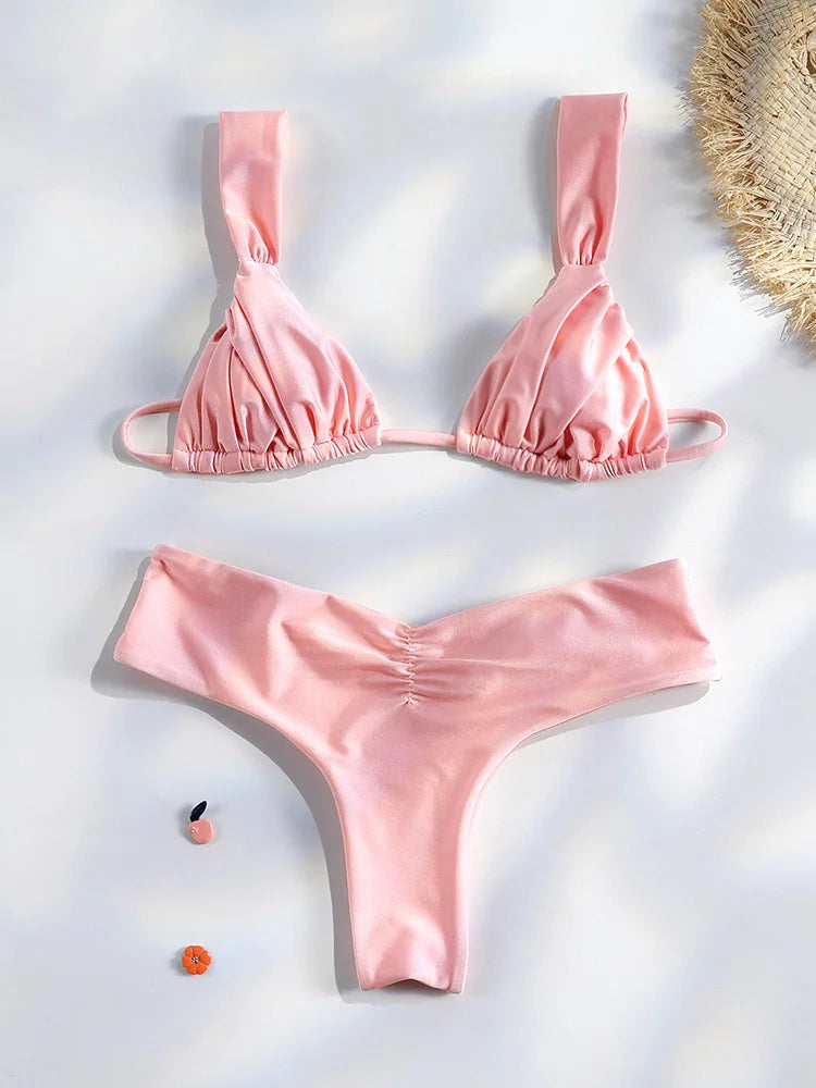 Sexy Folds Micro Swimsuit Bikinis Set