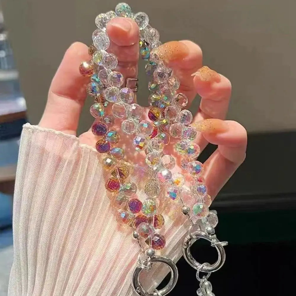 Colorful Mobile Phone Lanyard Chain Stylish Glitter Crystal Bead Pendant Keychain