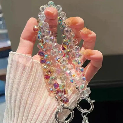 Colorful Mobile Phone Lanyard Chain Stylish Glitter Crystal Bead Pendant Keychain