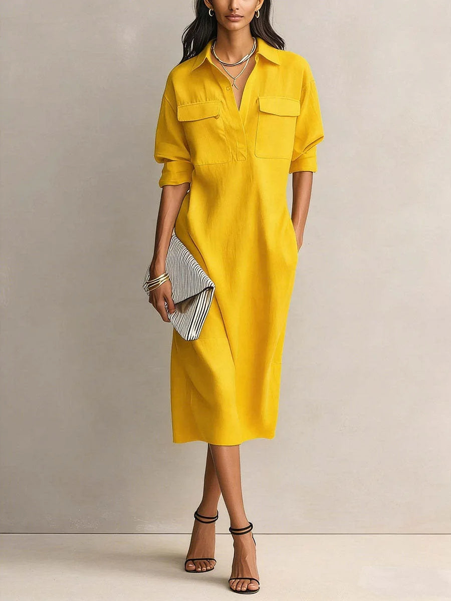 Cotton Linen Slim casual Mid Dress
