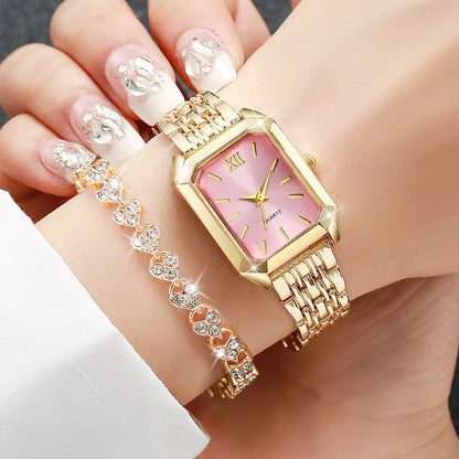 4PCS/Set Elegant Rectangle Quartz Wristwatch Heart Bracelets Set