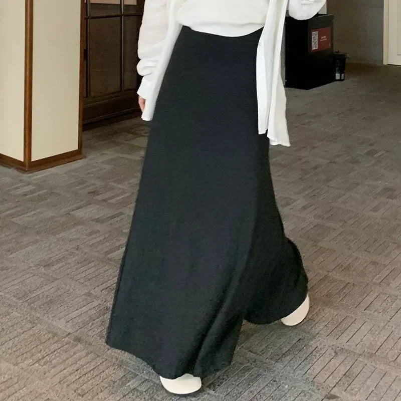 Gray Knitted Hip Wrap High Waist Fish Tail Midi Skirts