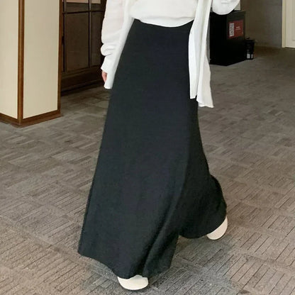 Gray Knitted Hip Wrap High Waist Fish Tail Midi Skirts