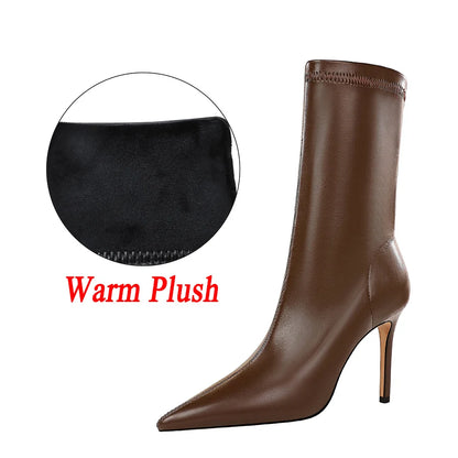 7.5cm 10cm High Heels Leather Short Ankle Boots