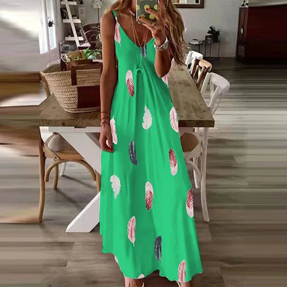 Feather Print Maxi Dress
