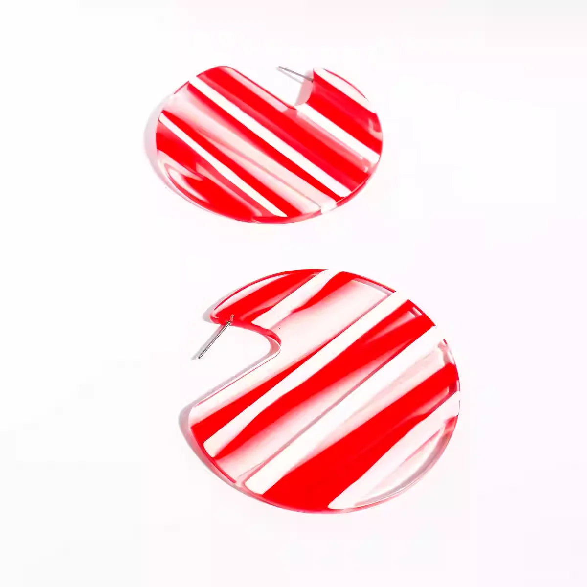 Red Striped Large Circular Acrylic Hoop Geometric Acetate Stud Earring Earrings