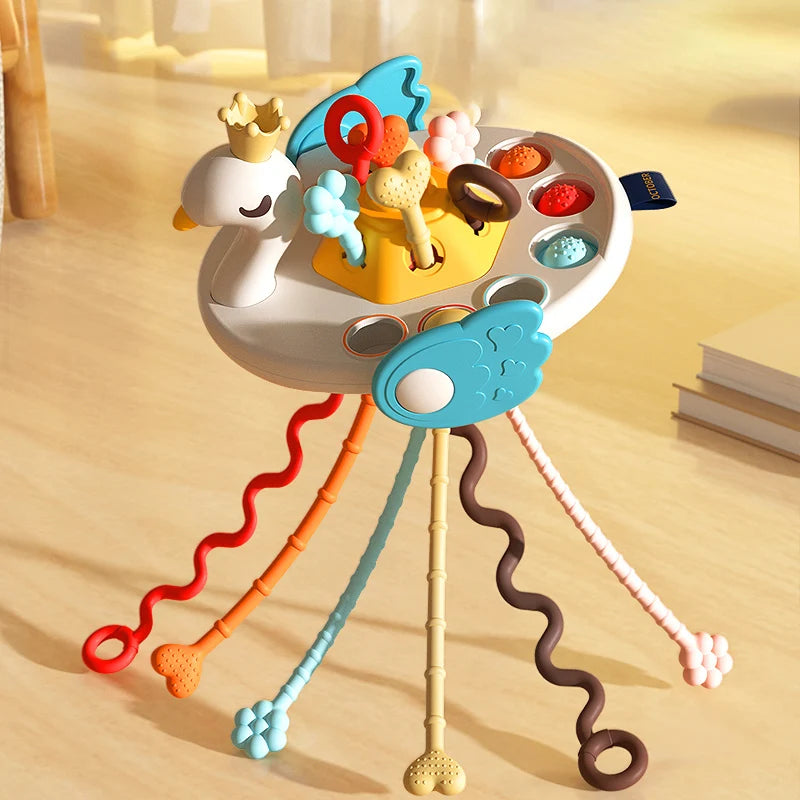 Activity Development Pull String Silicone Teething Rattle Educational Learning Toy