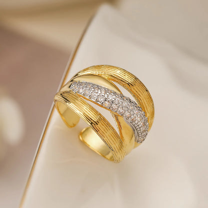 Gold/Silver Geometric Shiny AAA CZ Inlay Copper Rings