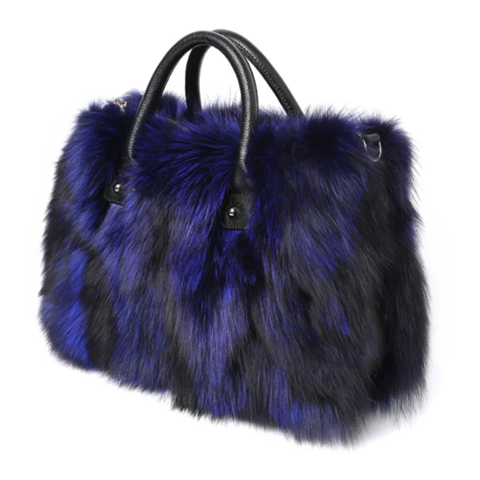 Real Fox Fur Large Size Plush Crossbody Luxury Handbags Fluffy Tote Bag