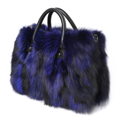 Real Fox Fur Large Size Plush Crossbody Luxury Handbags Fluffy Tote Bag