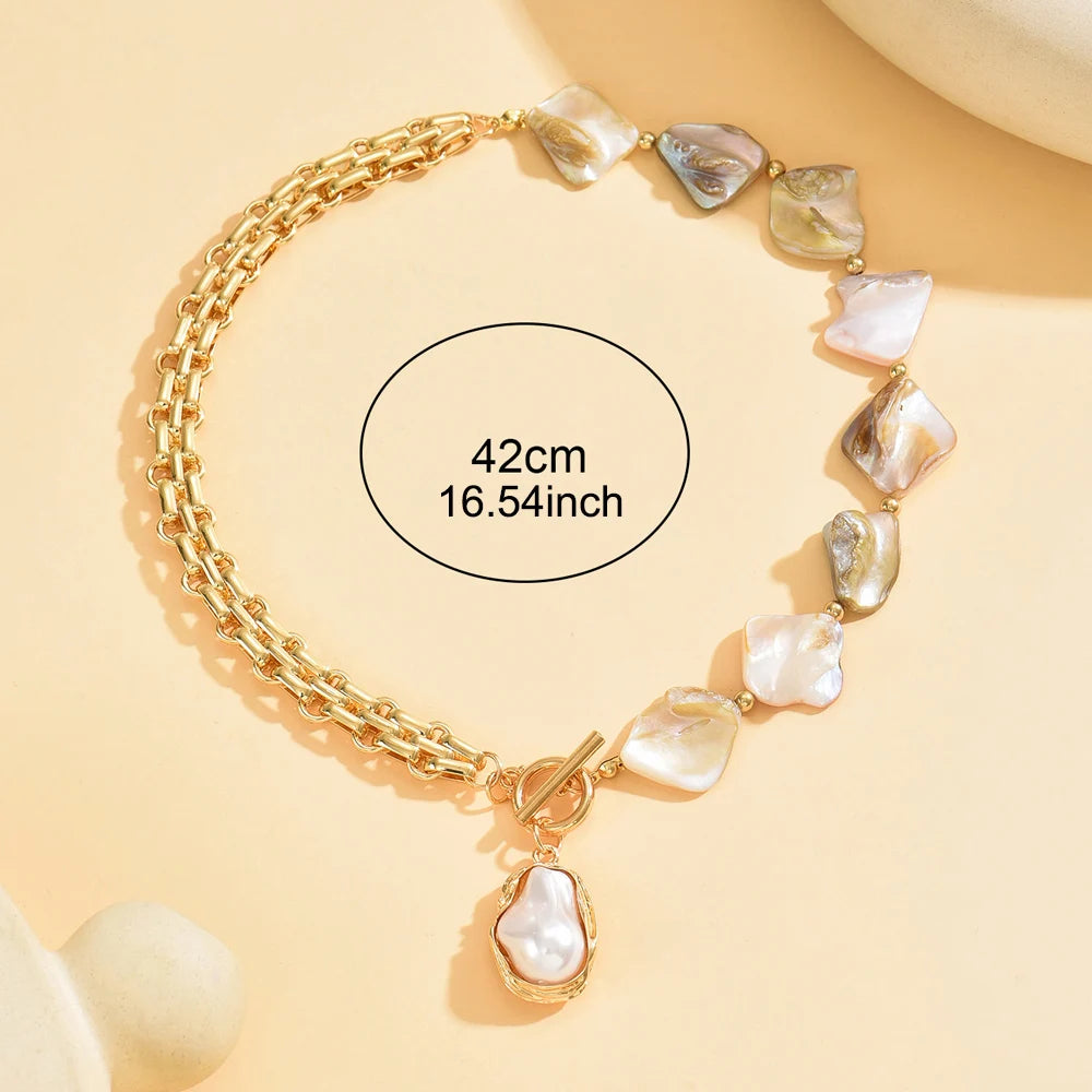 Boho Baroque Pearl Choker Asymmetric Cuban Link Chain Toggle Necklace