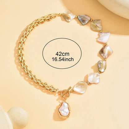 Boho Baroque Pearl Choker Asymmetric Cuban Link Chain Toggle Necklace