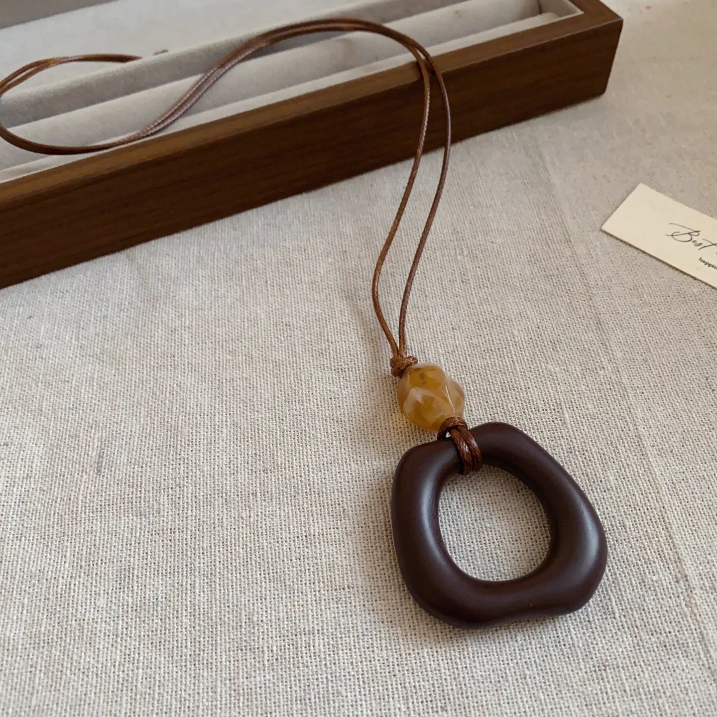 Black Coffee Round Water Drop Resin Necklaces