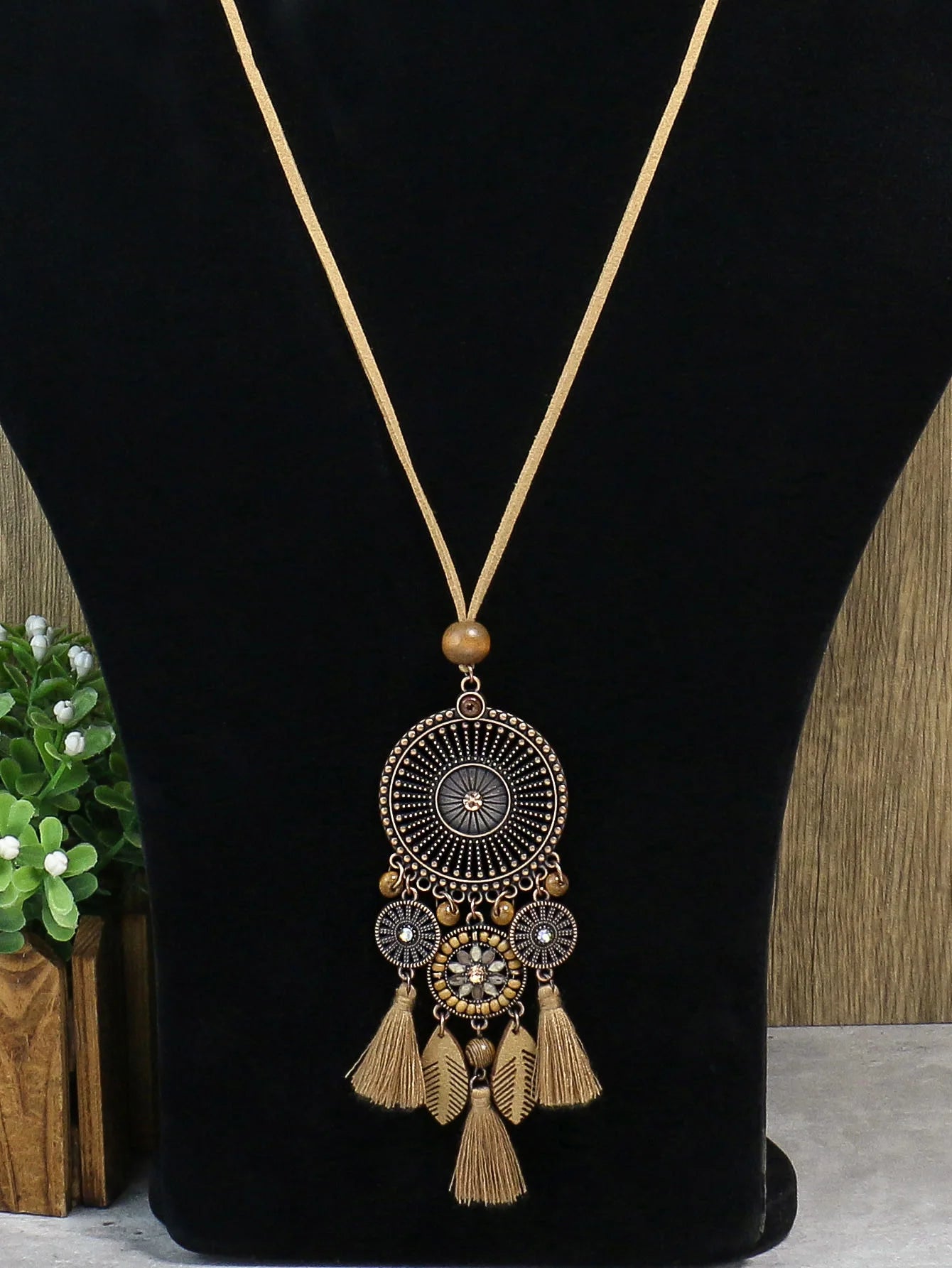 Vintage Ethnic Long Metal Chain Wheel Tassel Necklace