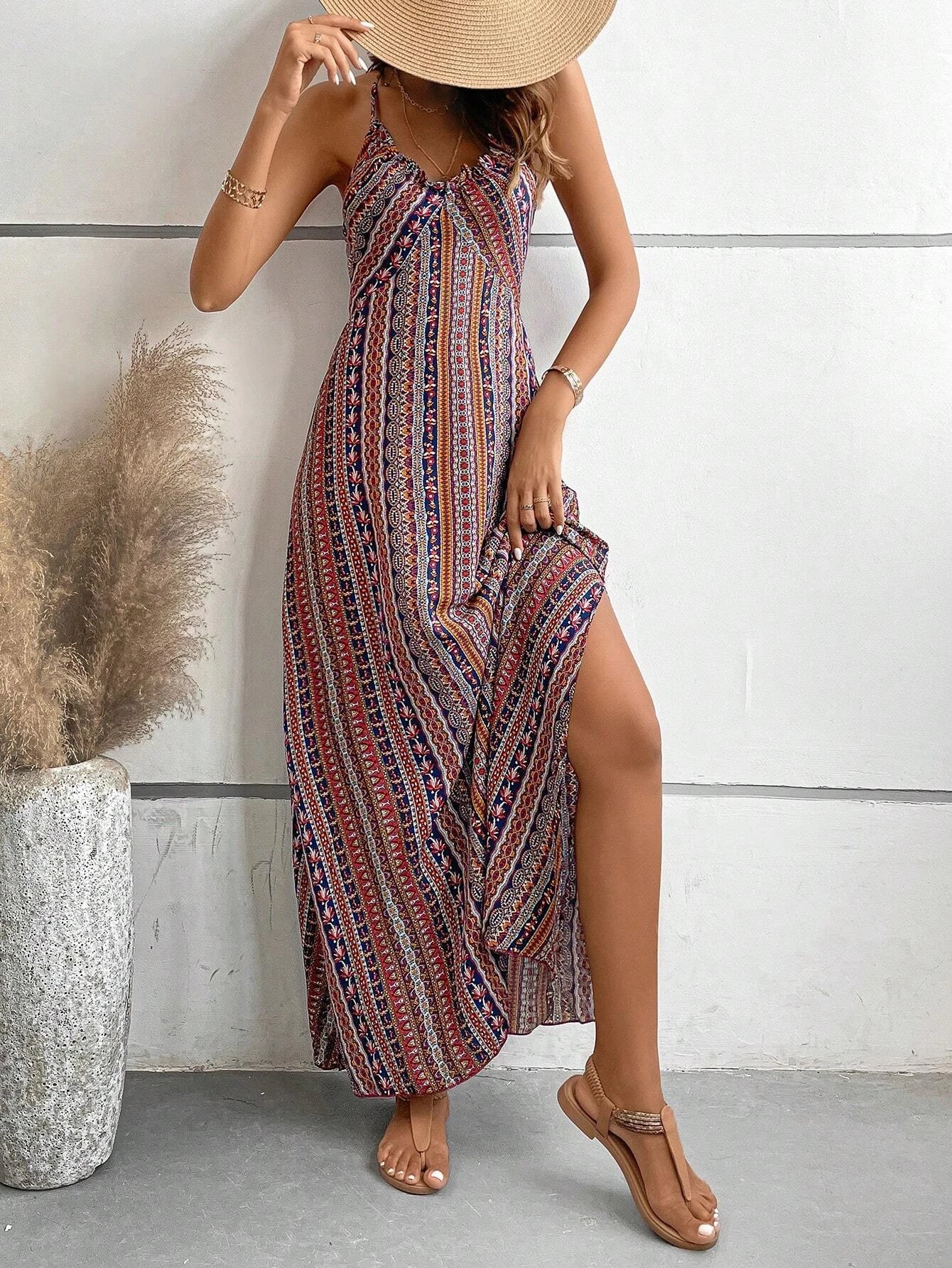 Backless Split Thigh Boho Dress