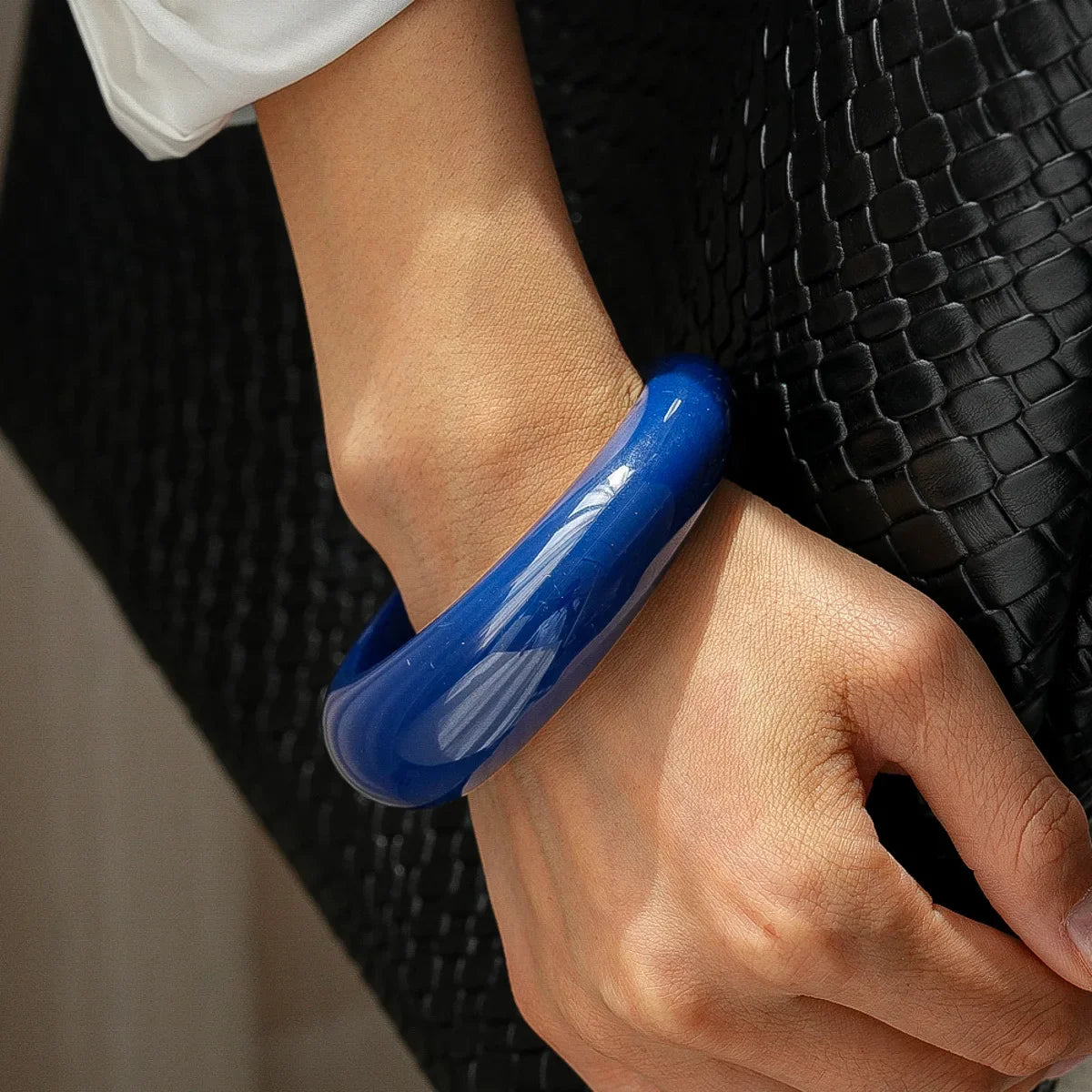 Sparkly Chunky Blue Geometric Acrylic Resin Bangles Rings