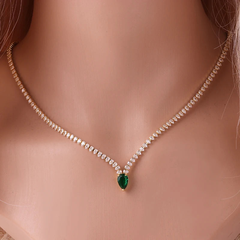 Iced Out Chain Water Drop Cubic Zirconia Light Blue Necklace