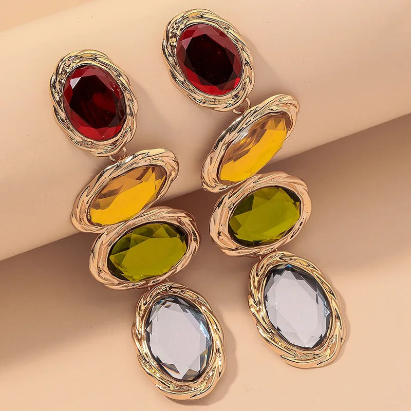 Exaggerated Colorful Crystal Long Pendant Earrings