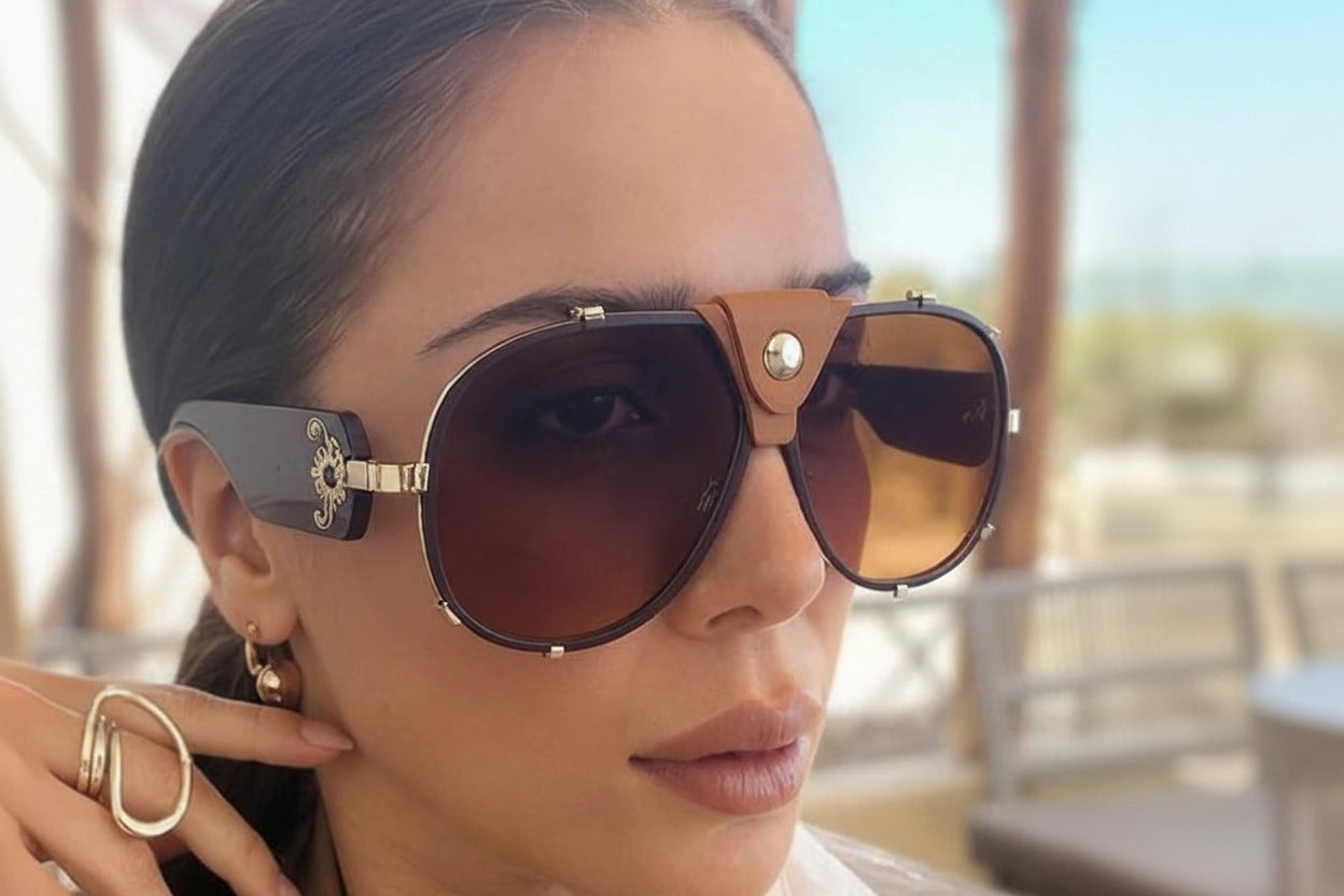 Vintage Oversized Steampunk Pilot Oval Sunglasses