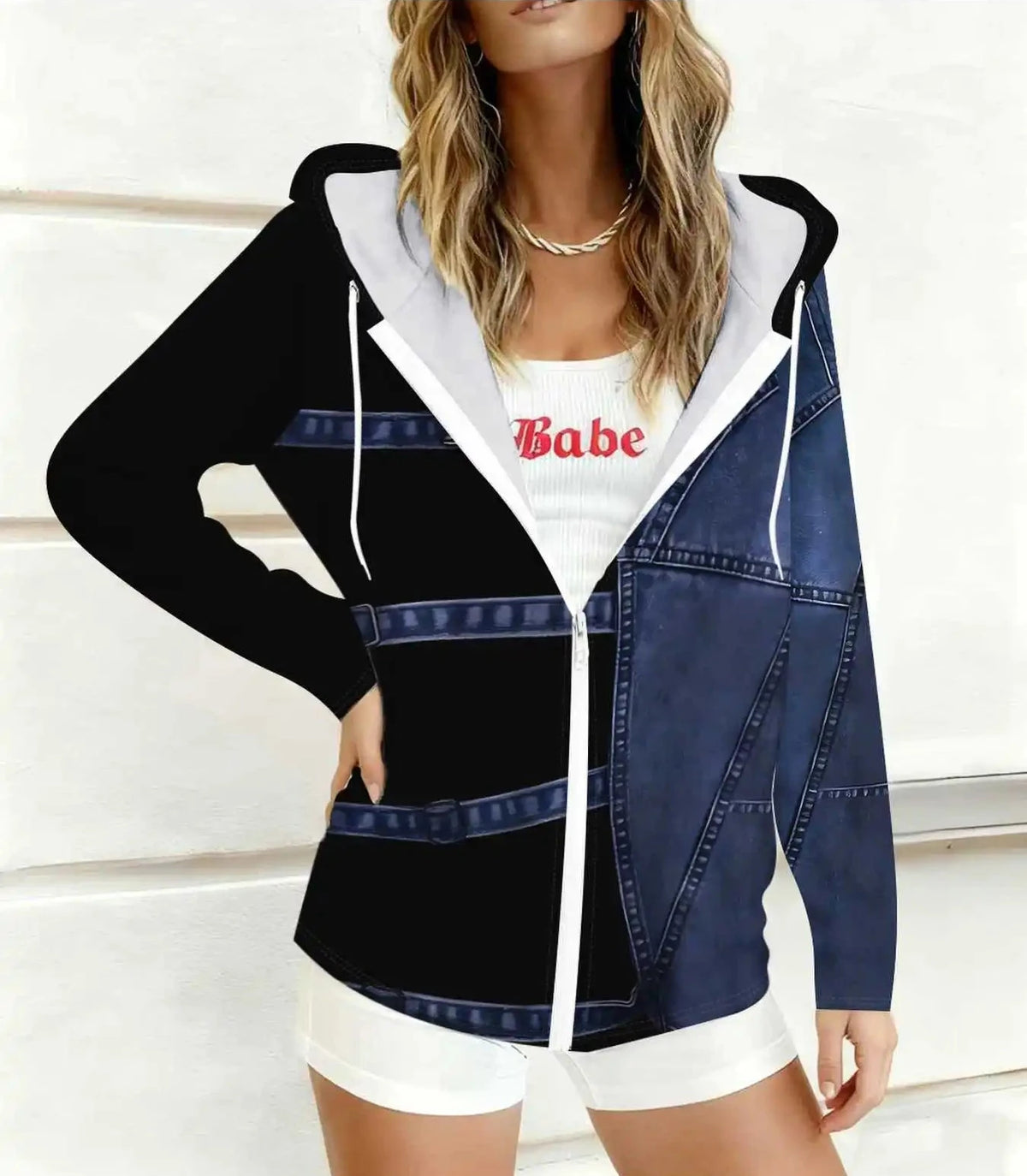 Patchwork Design With Hoodie Style Spring and Autumn styles casual style jacket