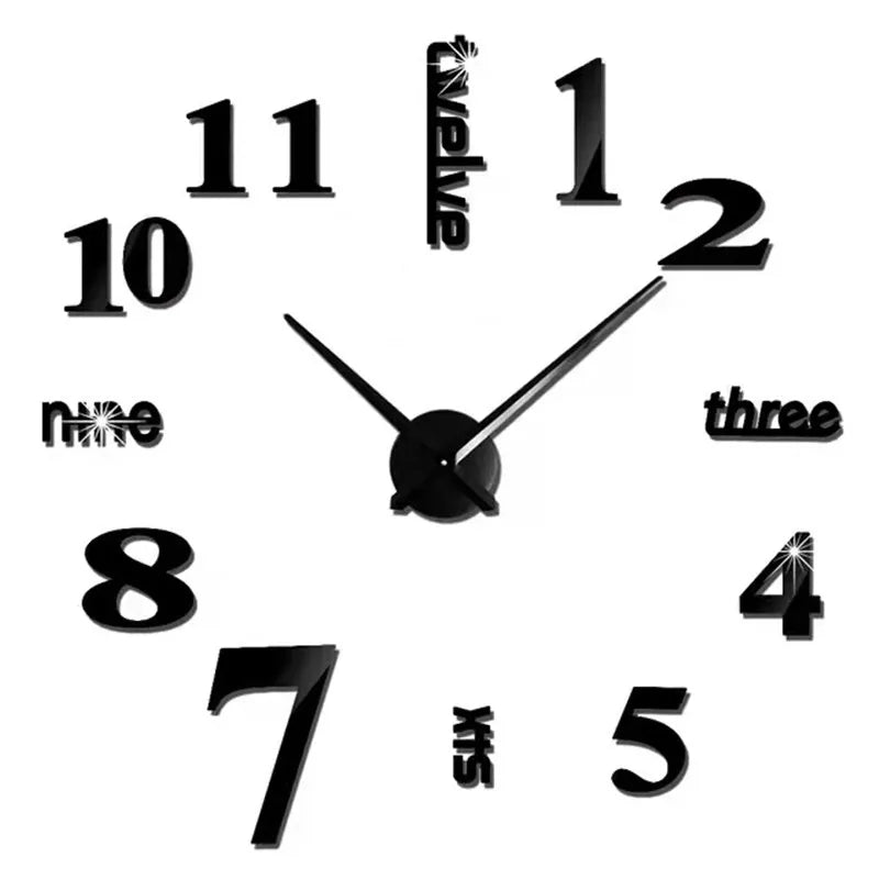 Large Wall Clock 3D DIY Quartz Acrylic Mirror Stickers Clocks