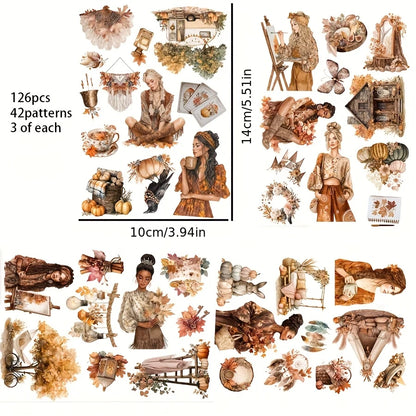 117pcs-144pcs Autumn Theme Stickers for Gift Wrapping Decor