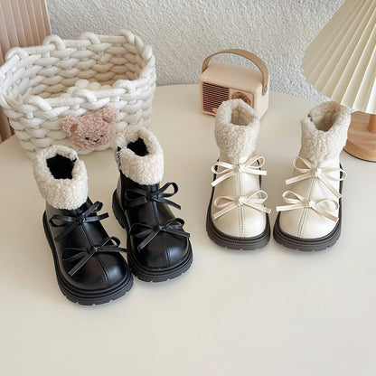 Round Toe Cute Bow Zipper Short Warm Snow Boots