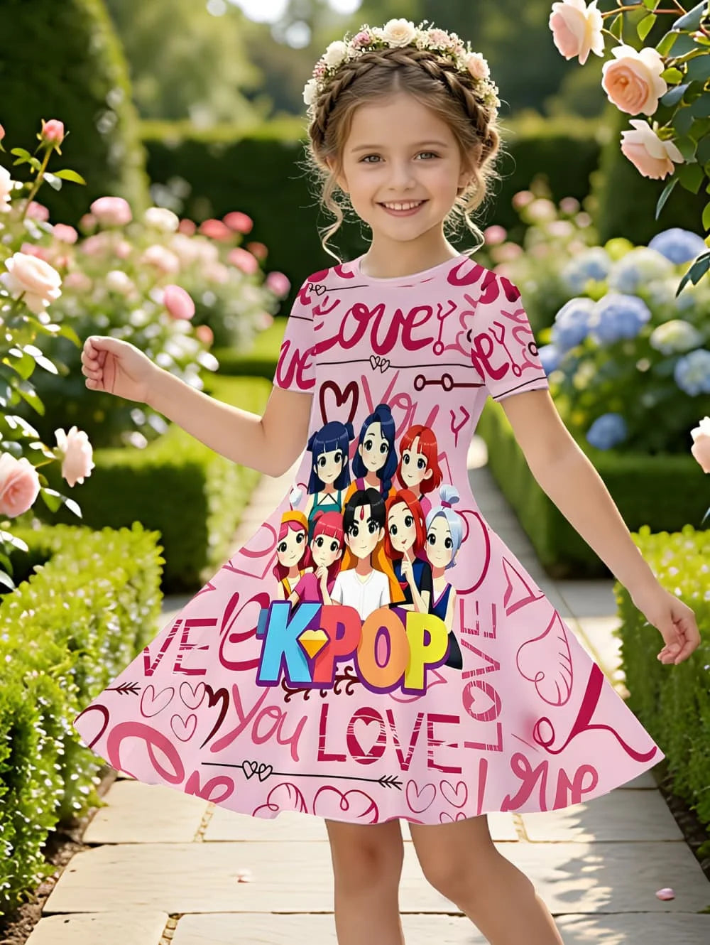 Kpop Cartoon Graphic Short Sleeve Dress