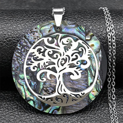 Tree of Life Stainless Steel Abalone Shell Natural Necklace