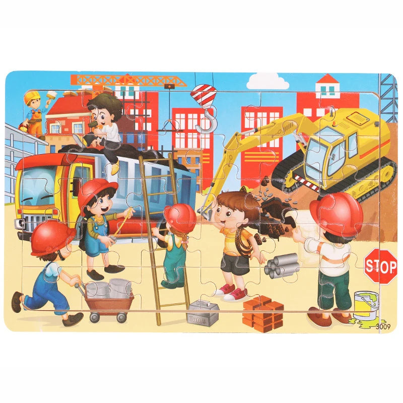 30 Pieces Wooden Jigsaw Puzzle Kids Cartoon Animal Puzzles Toys