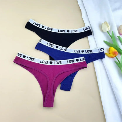 3Pcs "Love" Letters Cotton Sexy G-string