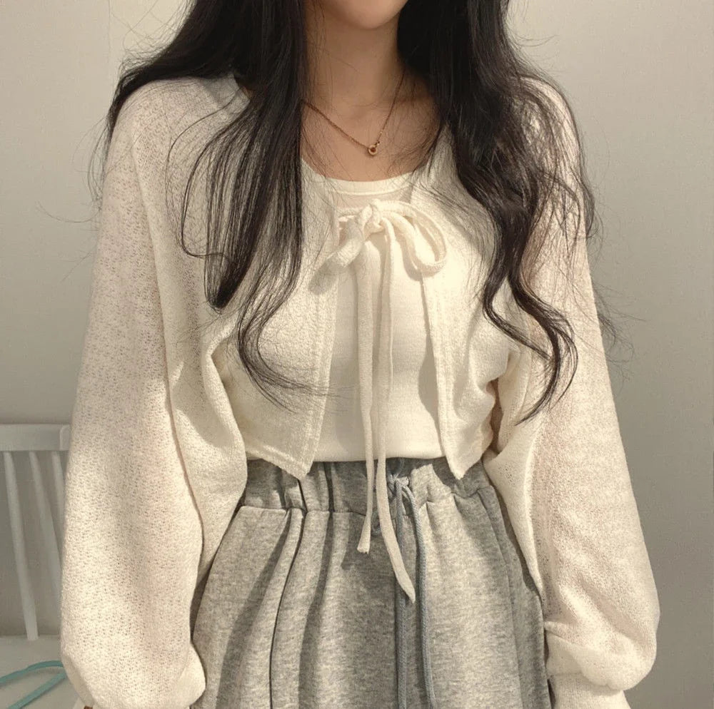 Thin White Cardigan Korean Sleeve Short Top